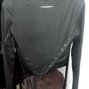 Fashion Nova Black Long Sleeve Asymmetrical Top